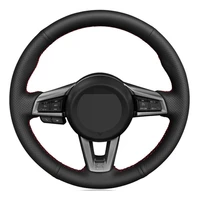 car steering wheel cover diy hand stitched black genuine leather for mazda mx 5 2015 2016 2017 2018 2019 2020