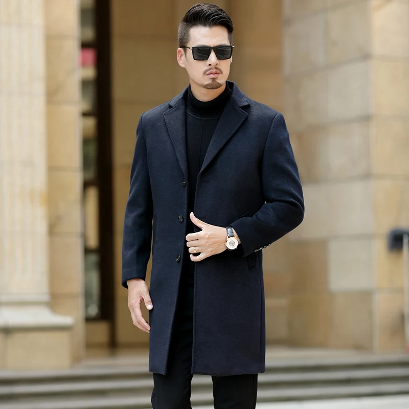 

2020 New Winter Woolen Coat Men Leisure Long Sections Woolen Coats Mens Pure Color Casual Fashion Jackets / Casual Men Overcoat