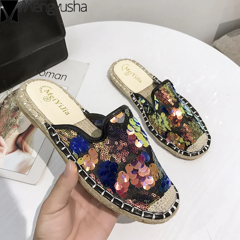 Туфли без каблуков соломенное плетение из конопляной ткани Рыбак женская обувь