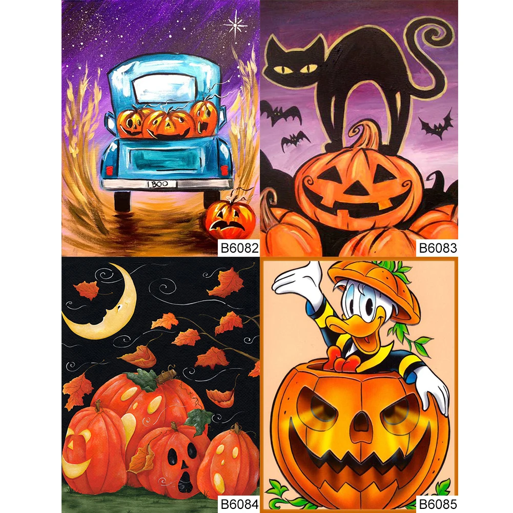 5D Full Round Drill Diamond Painting Halloween Jack O Lantern Mosaic Kit Rhinestone Drawing Picture Home Decor Wall Art Crafts | Дом и сад