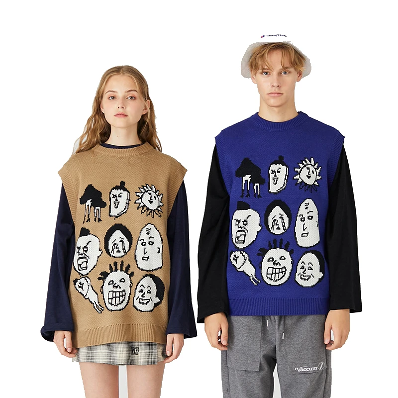 

Japanese Harajuku Knitted Graphic Vest for Men and Women Urban Streetwear Knit Ukiyo-e Pullover Sweater Vest Plus Size