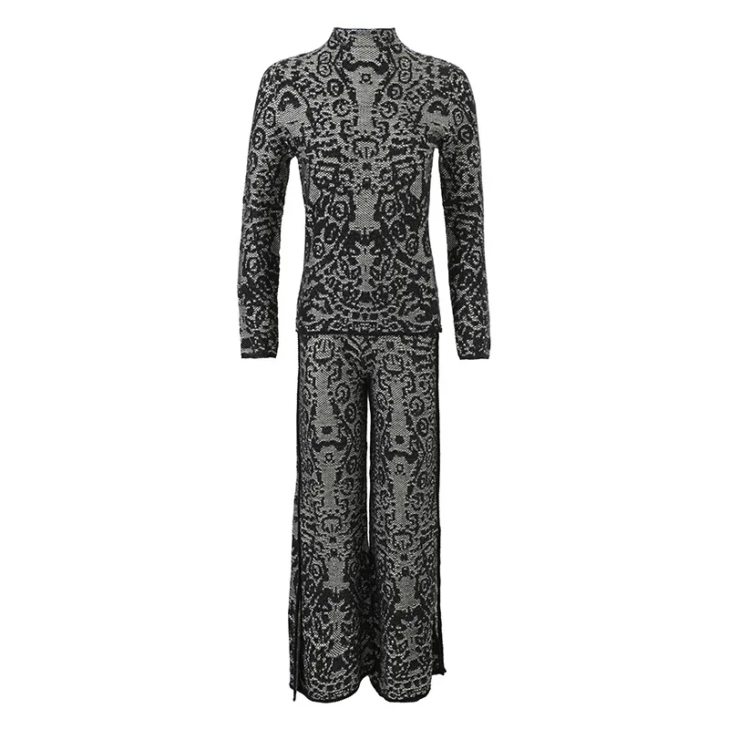 

Top Quality Sweater Suits 2019 Autumn Winter Warm Pant Set Women Sexy Wild Animal Patterns Pullover+Full Length Knitted Pant Set
