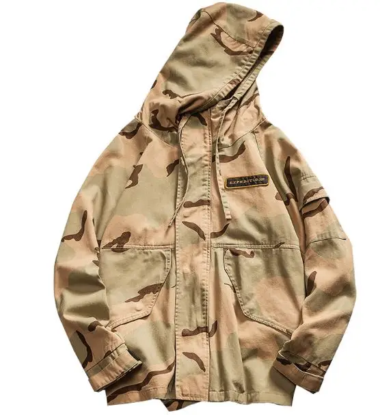 

Obrix Male Military Style Jacket Hooded Single Breasted Sleeve Pockets Camouflage Design Casual Jacket For Men