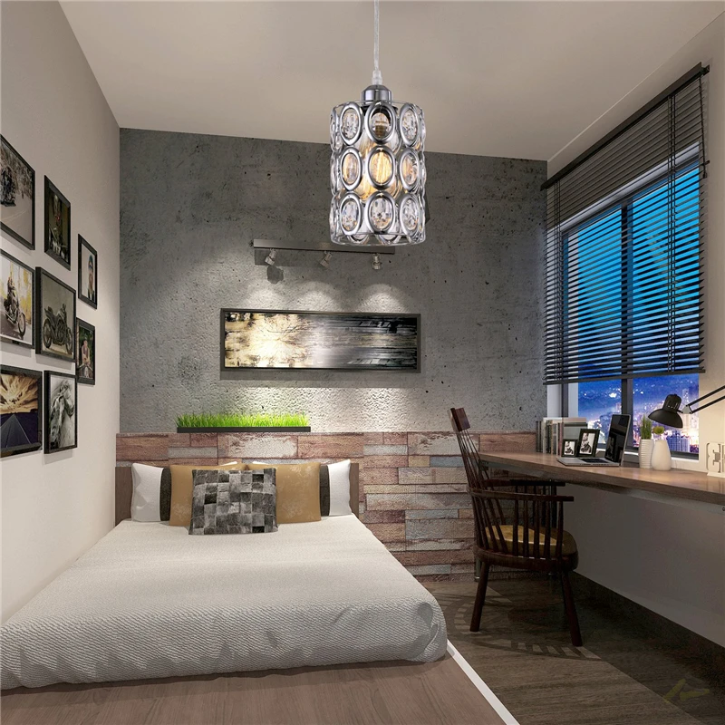 

Modern Crystal LED Pendant Light Iron Cylindrical with Plug Pendant Lamp Living Room Bedroom Bedside Lamp Lighting Fixture Decor