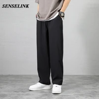 men high quality ice silk pants summer casual loose cool breathable harem pants korean solid color pattern ice silk pants men