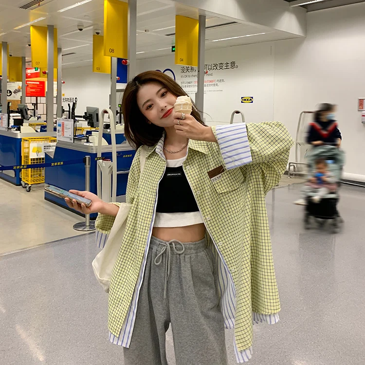 Клетчатая рубашка-пальто женский дизайн нишевая коллекция 2021 новинка летняя