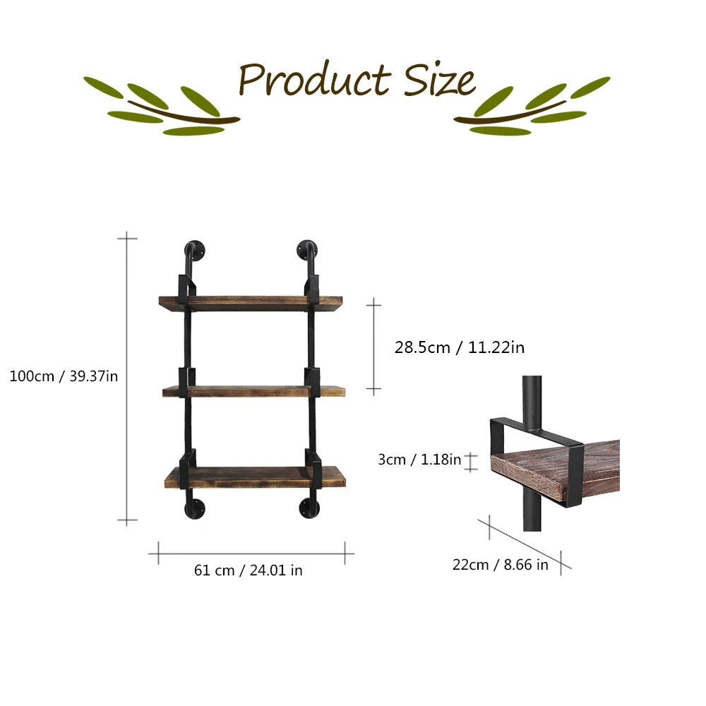 

iKayaa 3-Tier Rustic Industrial Iron Pipe Wall Shelves Wood Planks DIY Ladder Bookcase Storage Floating Shelf for room Kitchen