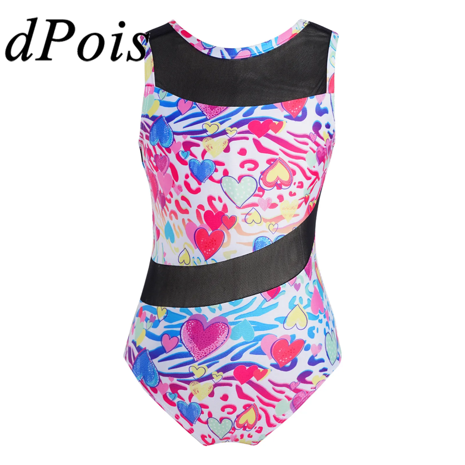 

Kids Girls Colorful Ballet Leotards Sleeveless Printed Mesh Splice Gymnastics Leotard Bodysuit Jumpsuit Ballerina Dance Costume