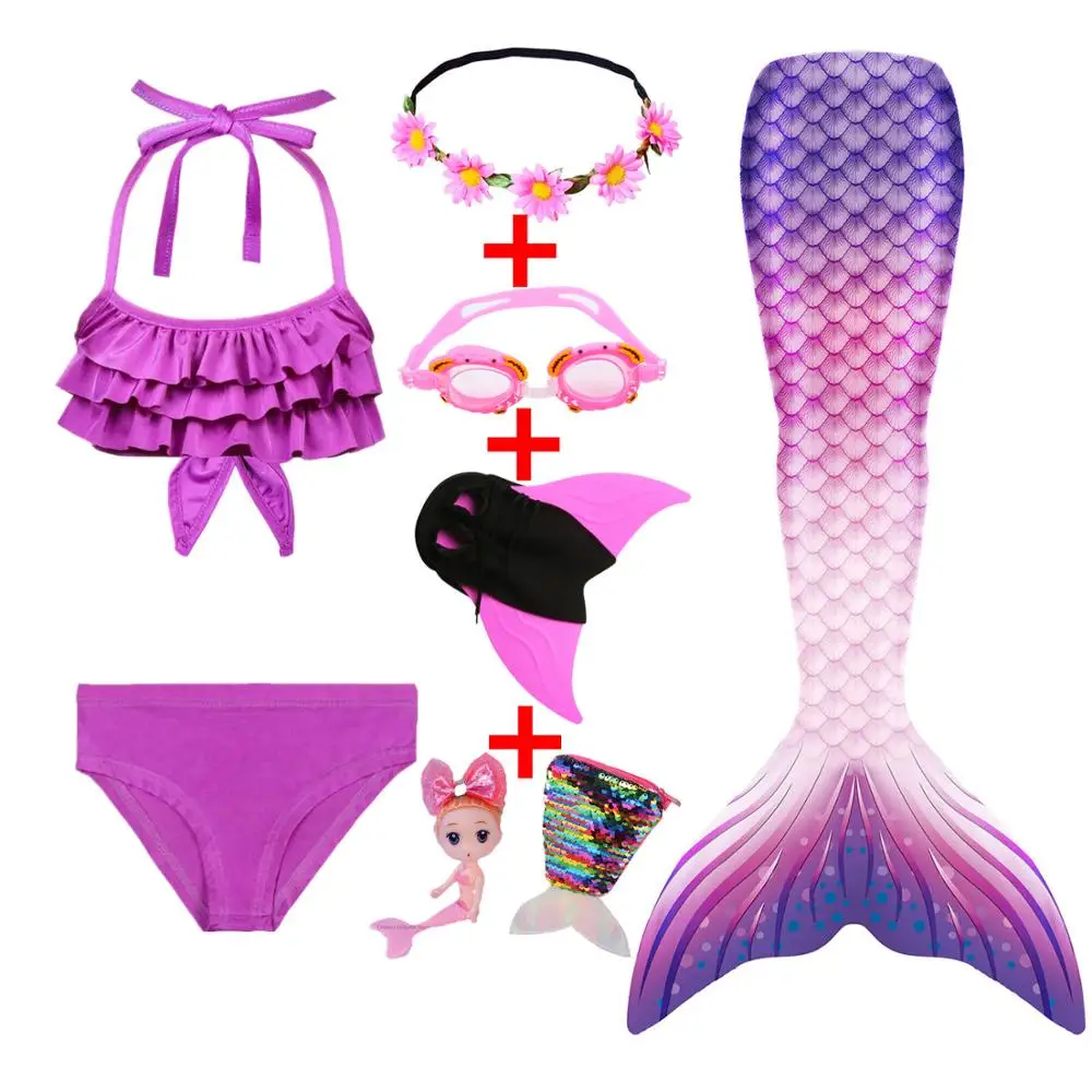 Хвост русалки для девочек Детский купальный костюм Костюм Русалки Купальник Goggle