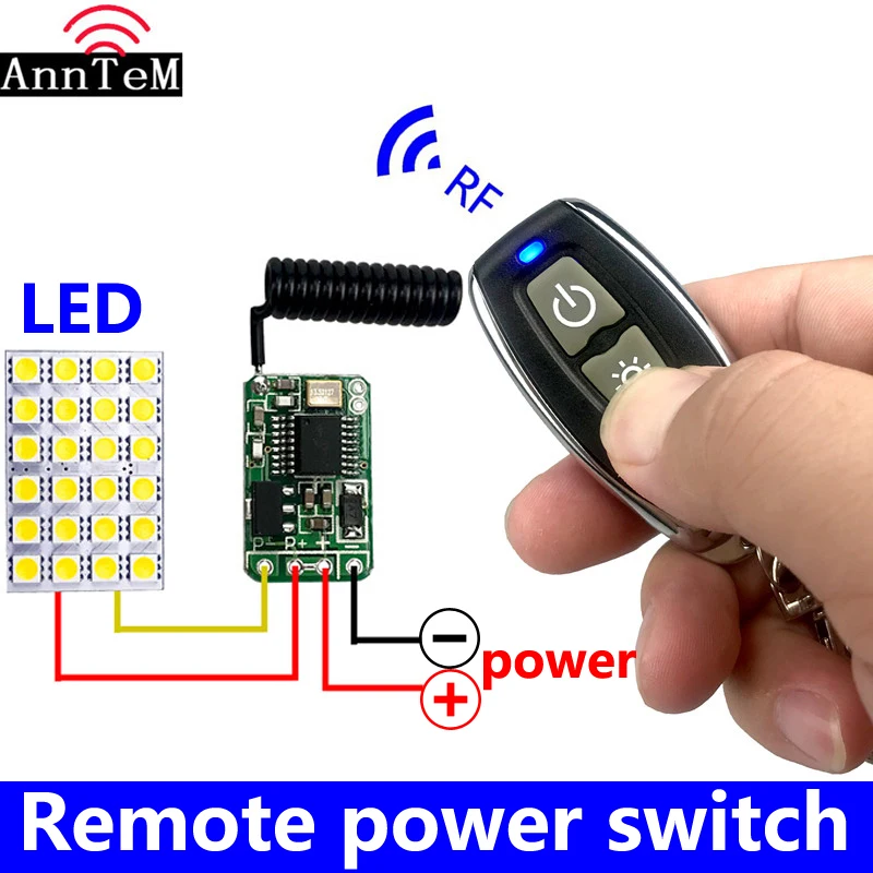 

433mhz RF DC 3.7V 4.5V 6v 12V Battery Power Mini Wireless Remote Control Switch LED Lamp Controller Micro Receiver Transmitter
