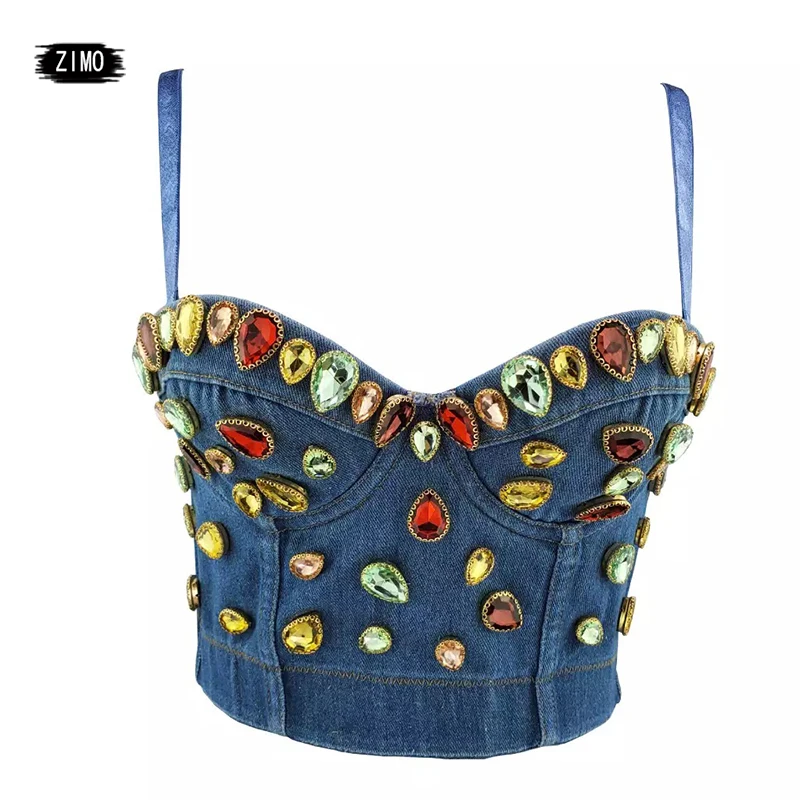 Джинсовый бюстгальтер со стразами карнавальный костюм для клубной вечеринки