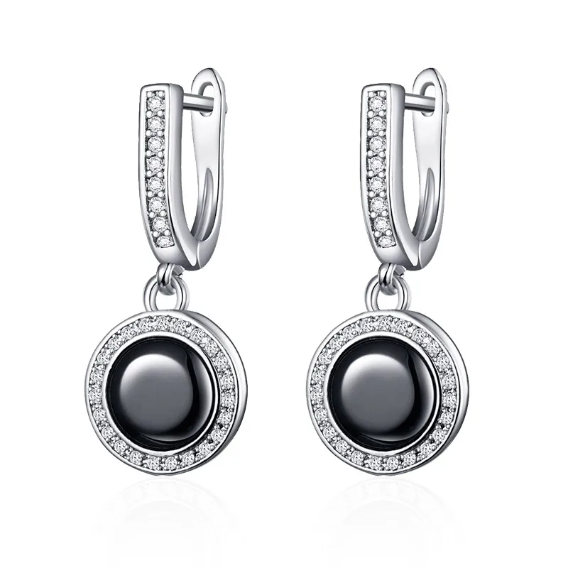 silver black MAIKALE, Классические керамические Висячие серьги, круглые, высокое качество, медь, фианит, покрытие золото; серебро; Сережки для женщин, подарок - Окраска металла: silver black