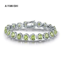 aiyanishi 925 sterling silver tennis bracelet for women 19cm 5 7mm natural peridot bracelet sona diamond women wedding girl gift