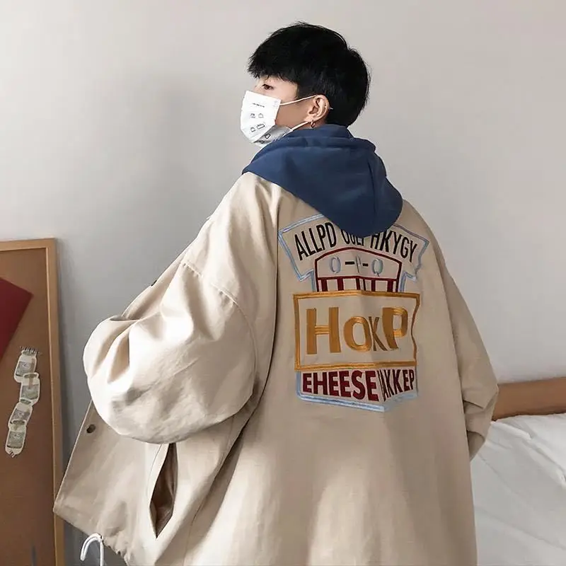 

Handsome Men's Wear Korean Fashion Casual Loose Jacket Port Style Embroidery Work Clothes Tops Coat men's Spring Autumn 2020
