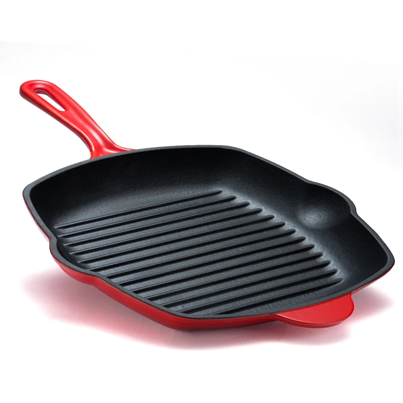 

England LEBETE enamel cast iron steak frying pan square stripe steak special pan electromagnetic furnace uncoated physical