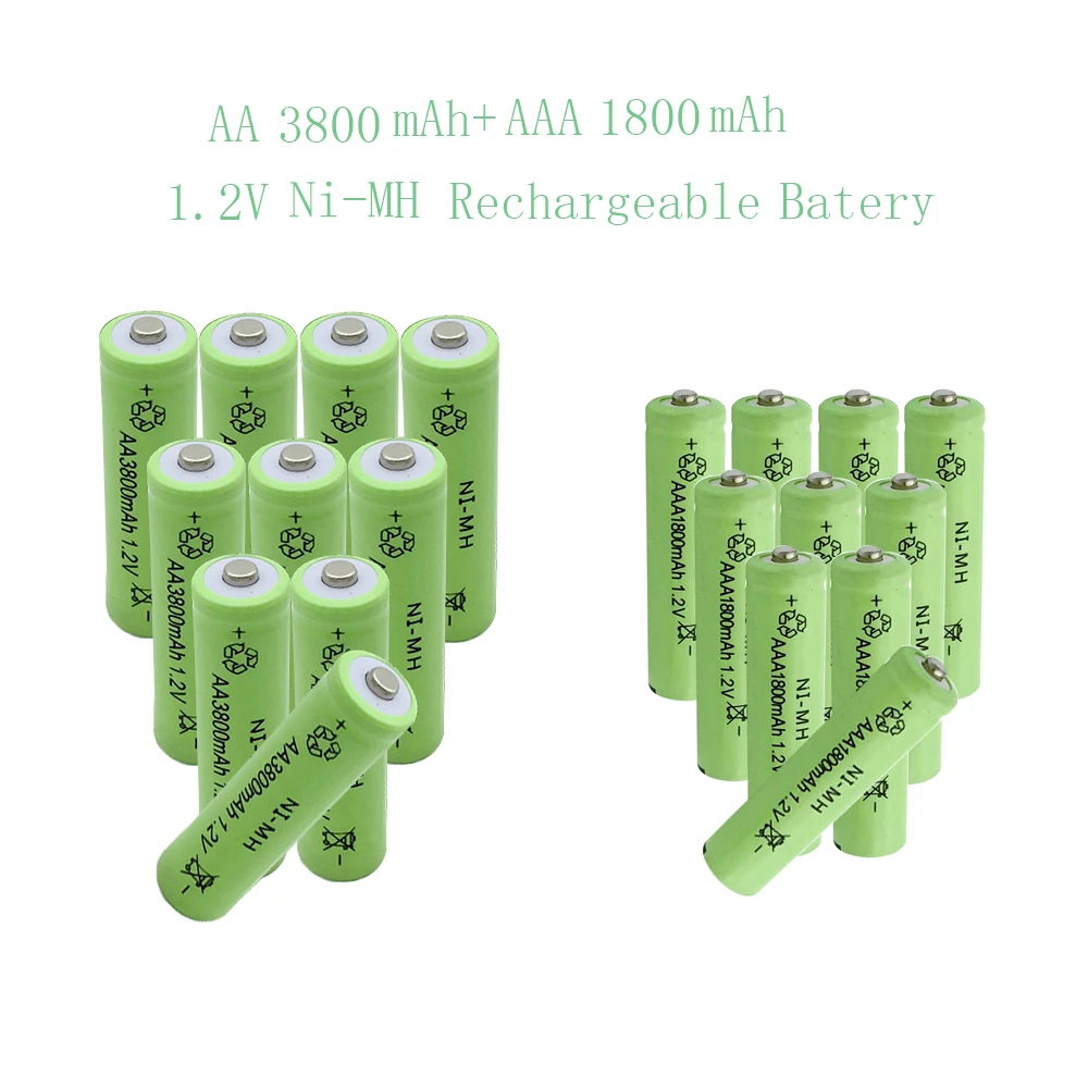 

10PCS 10Pcs AAA+AA 3800mAh 1800mAh 1.2V Ni-MH Rechargeable Battery Combination for Remote Control Batteries Pre-Charged