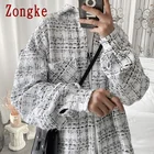 Zongke клетчатые рубашка мужская одежда в клетку, рубашки хараюку; Мужская Уличная мужские рубашки с длинным рукавом M-2XL 2021 Новое поступление