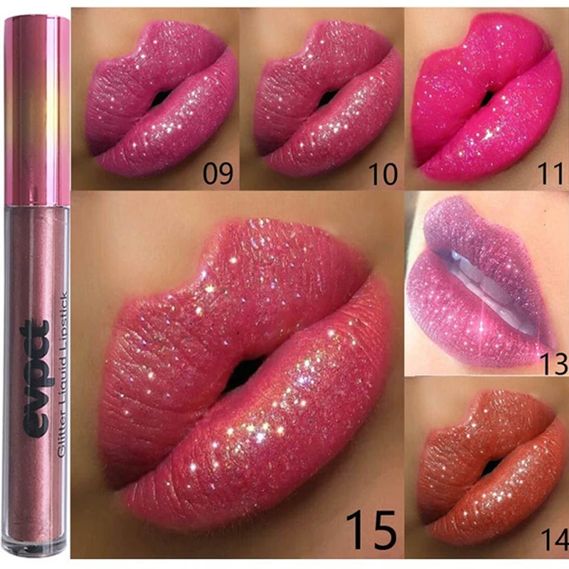 

2021 Diamond Lip Gloss Sexy Shimmer Matte Glitter Liquid Lipstick Long Lasting Moisturizing Lipgloss Lip Makeup 15 Colors