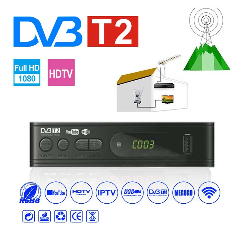 DVB-T2 Tuner Receiver HD 1080PSatellite Decoder TV DVB T2 C USB Built-in Russian Manual For Monitor Adapter | Электроника