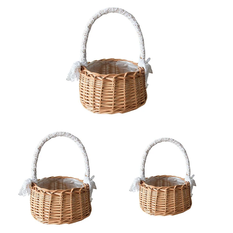 

Hand Knitting Woven Flower Basket Rattan Storage Basket Flower Girl Hand Basket Handmade Flower Basket