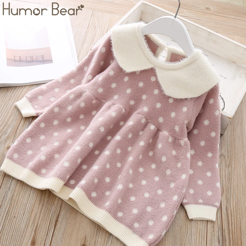Humor Bear/детская одежда Новинка года; сезон осень-зима; платье принцессы для маленьких девочек вязаные вечерние платья в горошек с длинными рукавами одежда для девочек