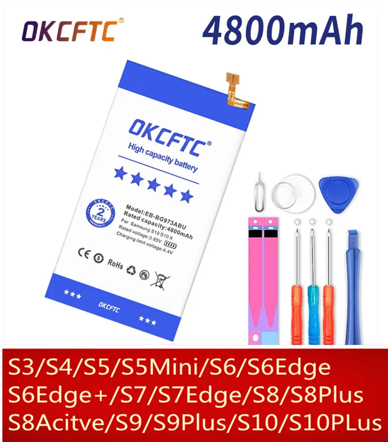 

OKCFTC Battery For Samsung Galaxy S7 S6 Edge Plus S8 S5 S4 S3 S9 S10+ Plus G920F G925F G930F G935F G950F Replacement Bateria
