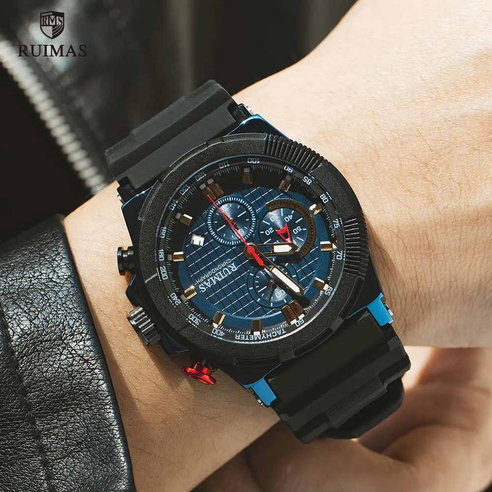 Мужские Роскошные спортивные часы RUIMAS водонепроницаемые наручные ведущей марки
