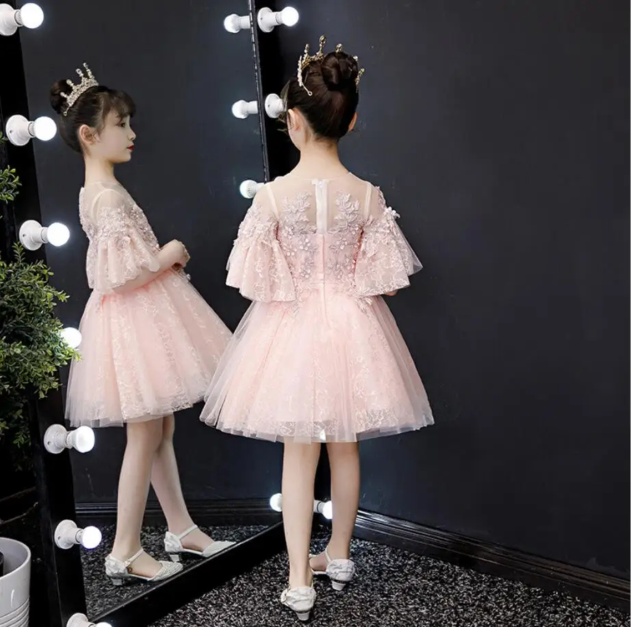Новое розовое кружевное платье с цветочным рисунком для девочек свадебное