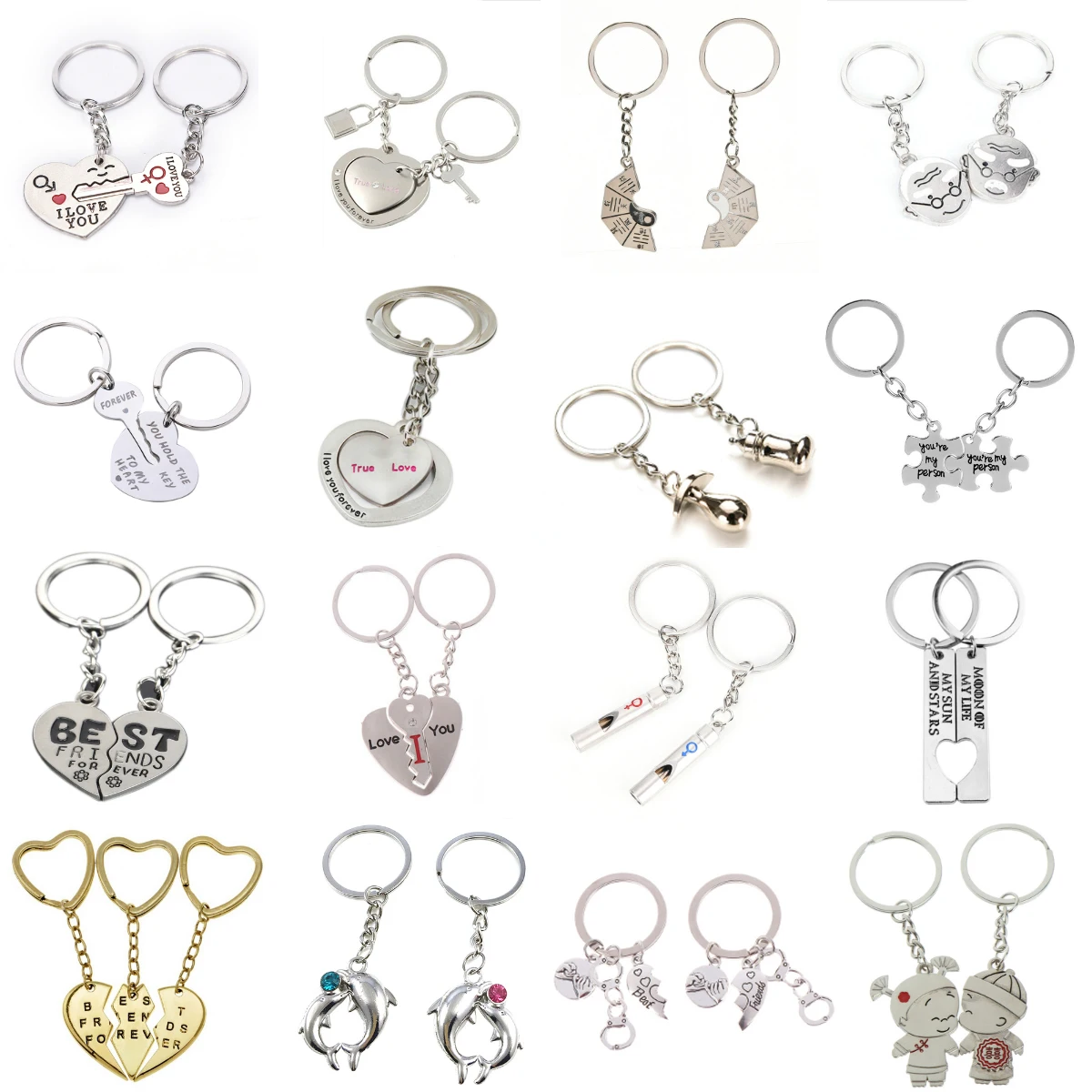 

2 Pcs Puzzle Letter "You're My Person" Couple Keychain Lovers BBF Cute Key Ring Holder Love Heart Best Friends Gift