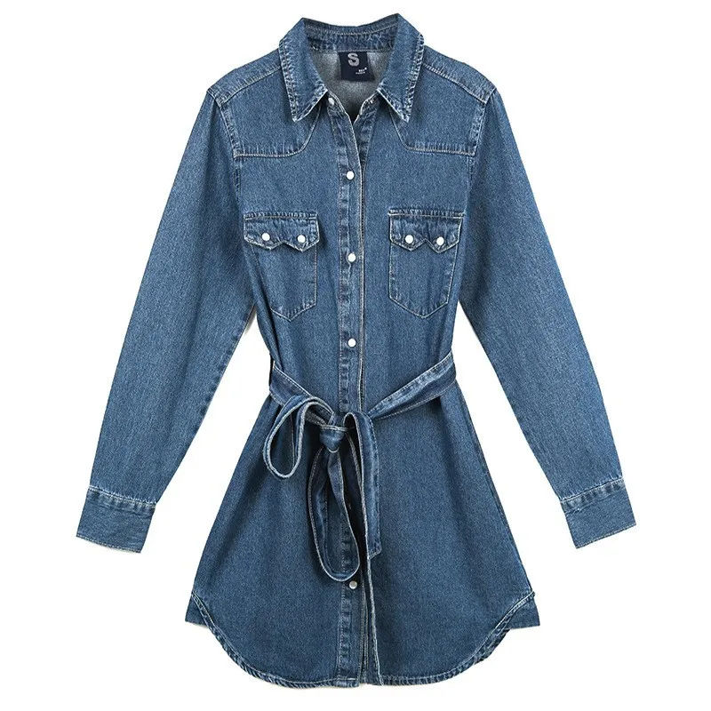 Весенняя новинка женские джинсовые длинные рубашки Корейская Повседневная