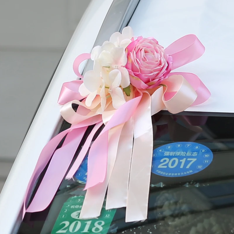DIY свадебное украшение автомобиля цветок дверные ручки зеркало заднего вида