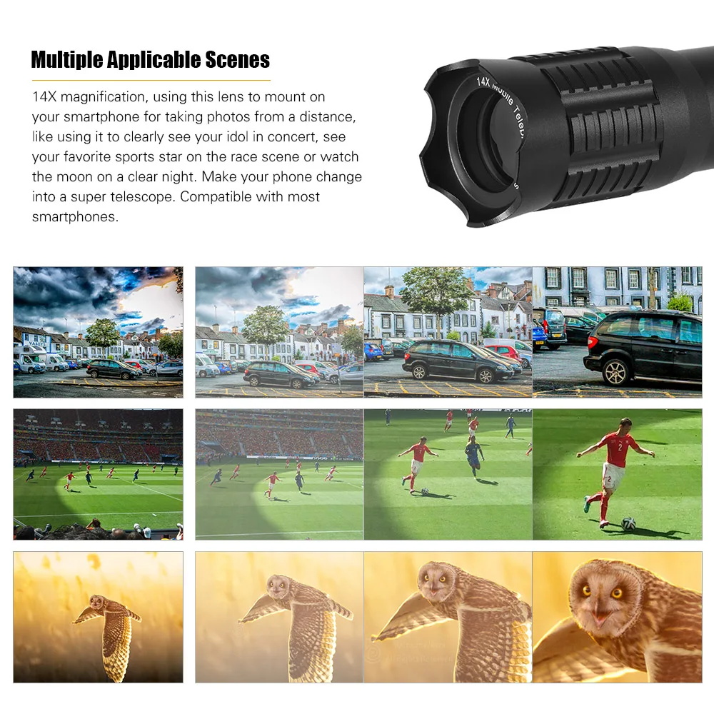 Многофункциональный комплект мобильных телеобъективов 14X монокулярный телескоп