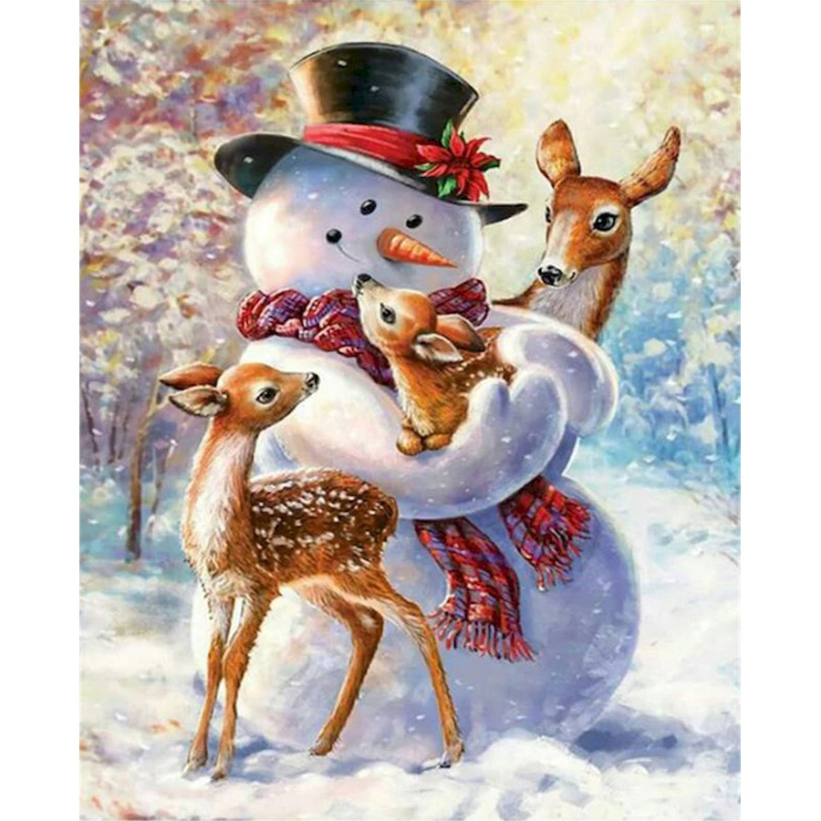

tapb Cartoon Snowman And Deer DIY Painting By Numbers Adults Handpainted On Canvas Pictures By Numbers Christma Wall Art Decor