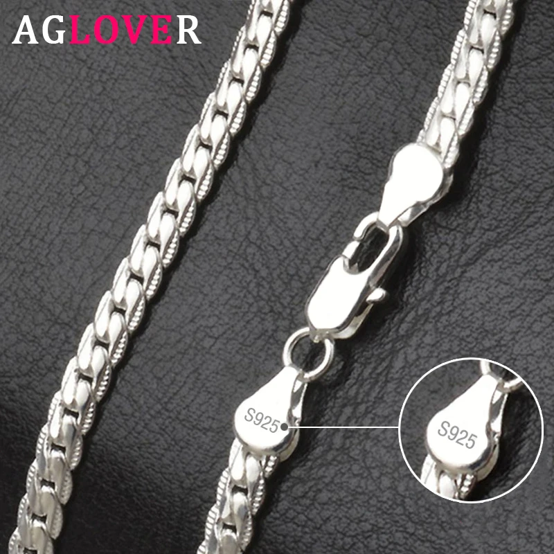 AGLOVER серебро 925 пробы 20 дюймов 18 К золото 6 мм полная боковая цепочка ожерелье для
