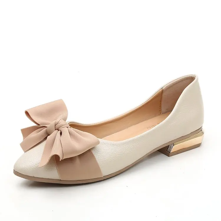 

Pointed Toe Casual Woman Shoe Bow-Knot Shallow Mouth Female Footwear Elegant Modis Slip-on Autumn All-Match Butterfly Dress Mocc