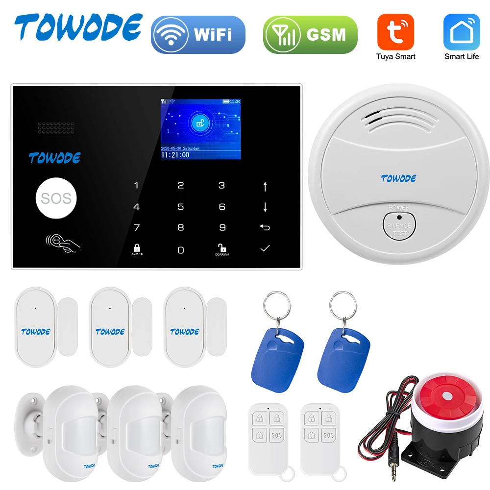 

TOWODE 4G GSM WIFI Alarm System 2.4Inch Full Touch Color Screen Home Security Buglar Alarm System Tuya App Control
