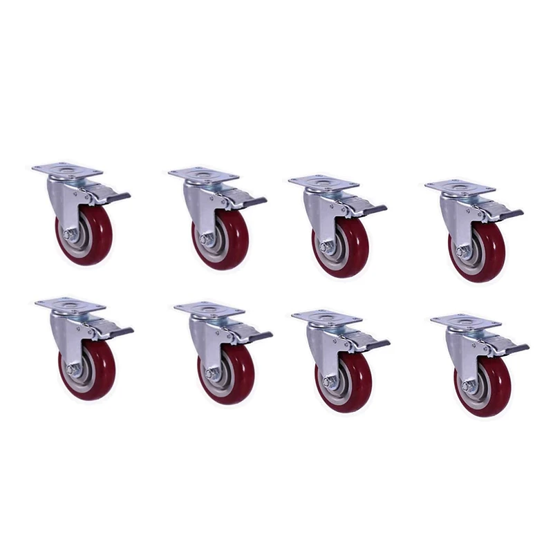 

8 Pcs Caster Wheels, Casters with Brake, No Noise Swivel Casters, PU Wheels with Locking, 4 Pcs 4 Inch & 4 Pcs 5 Inch