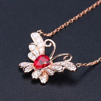 18k rose gold pendants diamond necklaces for women ruby gemstone butterfly pendant charms luxury jewelry wedding engagement