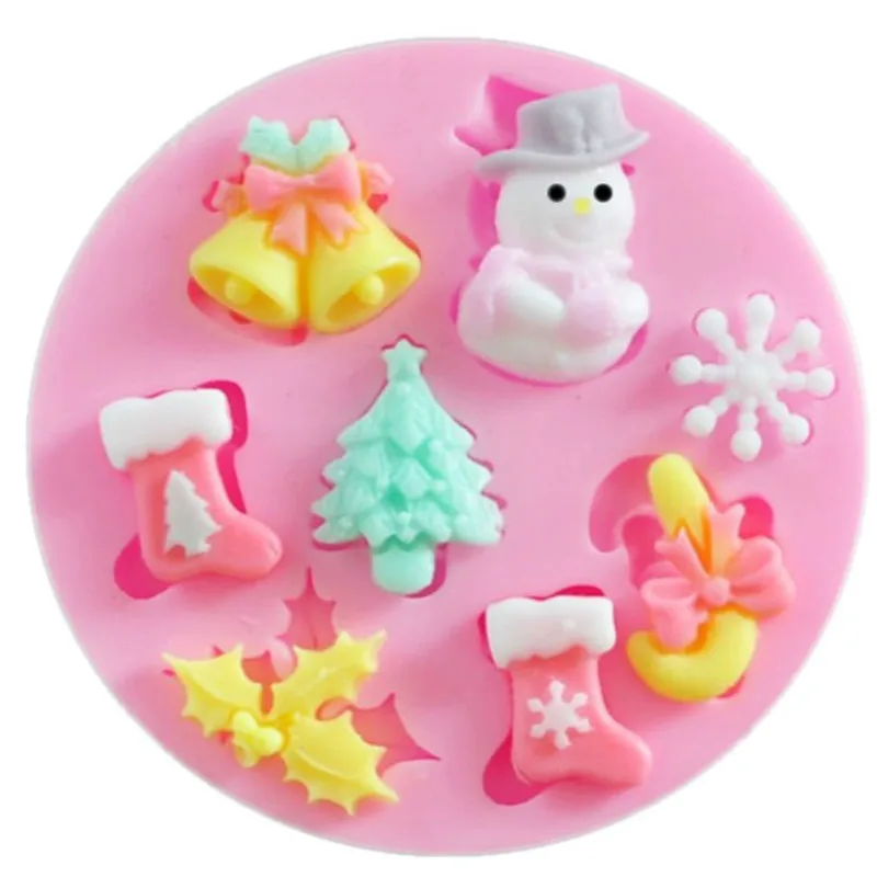 Милая Рождественская тема силиконовая форма для торта Снеговик Колокольчик елки