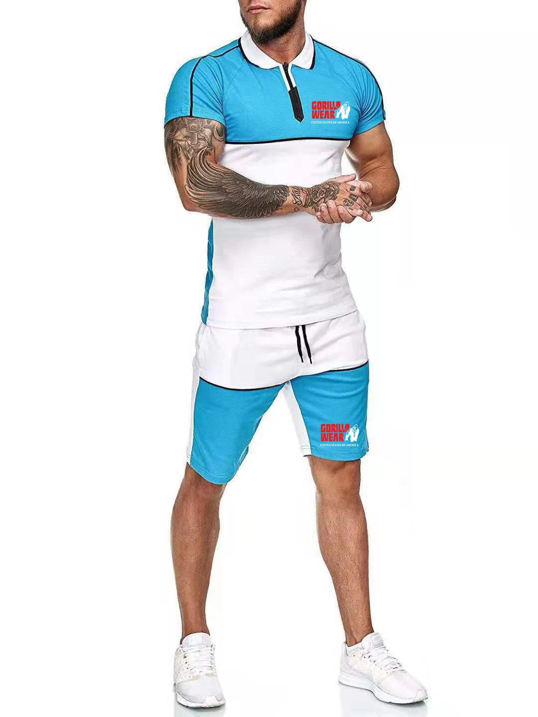 

2021 Sportswear Summer New Fashion Men's Suit Men's Casual Suit Pocket Clothing Sportswear Suit Fitness Shorts + T-shirt