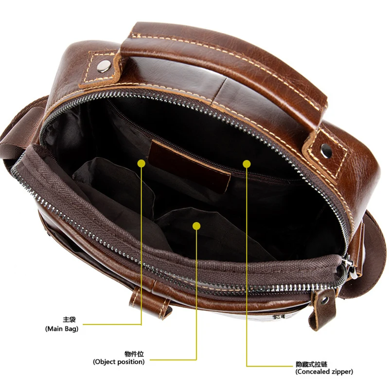 

Genuine Leather Men Messenger Bag Fashion Crossbody Shoulder Bag for Male 2021 Vintage Casual Zipper Sling Man Handbags Tote Bag