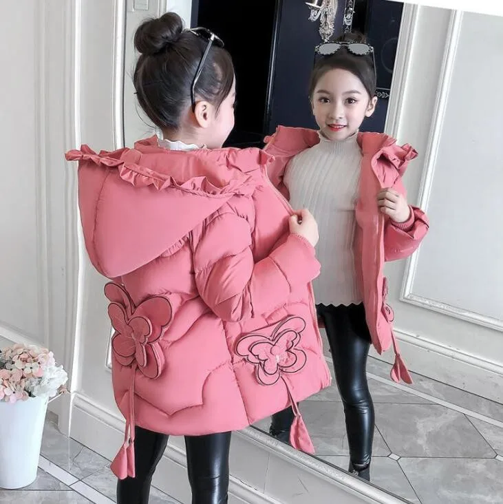 

Girls Long Jacket Outwear Children Cotton-padded Jacket Girl Winter down Clothes Warm Coat Fur Hooed Snowsuit Kids