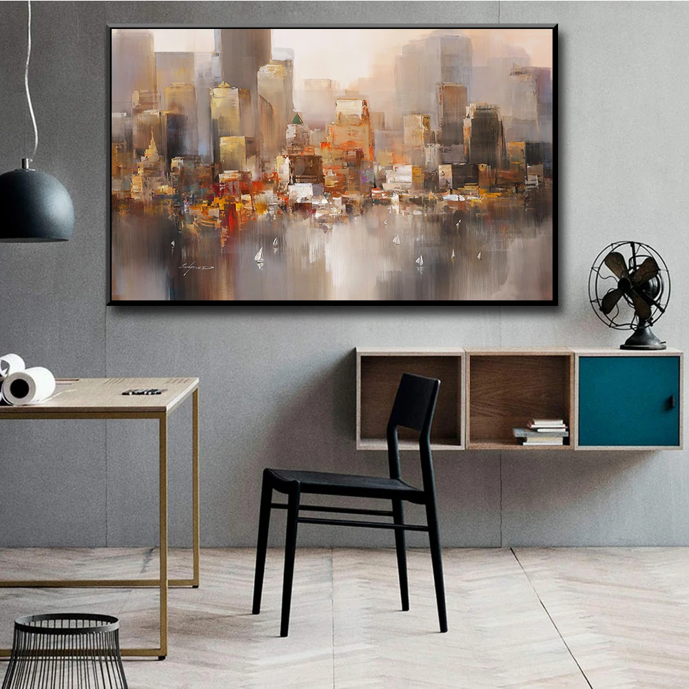 

Modern Abstract Urban Architecture Oil Canvas Painting Posters And Prints Wall Art Picture For Living Room Decoration Home Decor