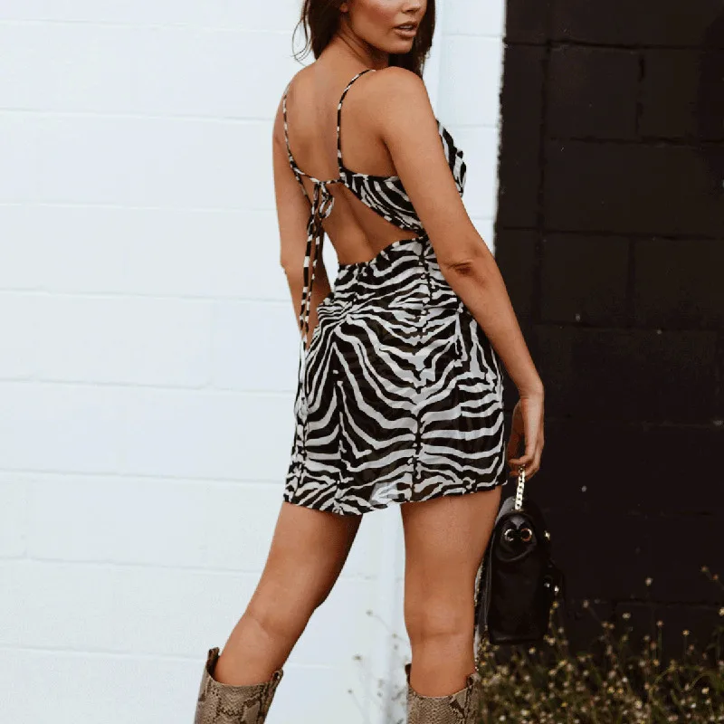 Летнее платье 2020 корейское мини-платье без рукавов с принтом зебры сексуальное