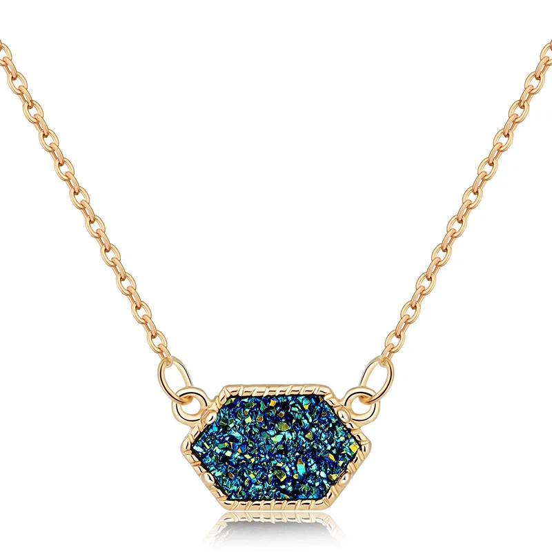 14 цветов, ожерелье Druzy Drusy, модное овальное ожерелье из искусственного камня, Позолоченное серебряное Брендовое ювелирное изделие для женщин и девушек - Окраска металла: G green