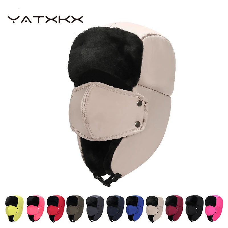 

[YaTxKx]Winter Cold Proof Thickened Plush Bomber Men Women Outdoor Ear Protection Warm Cotton Winter Mask Nose Protection Hat