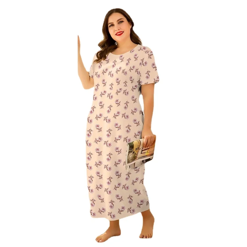 

Hc1228 New Fashion Long Skirt Sexy Printing Short Sleeve Dress Home Wear