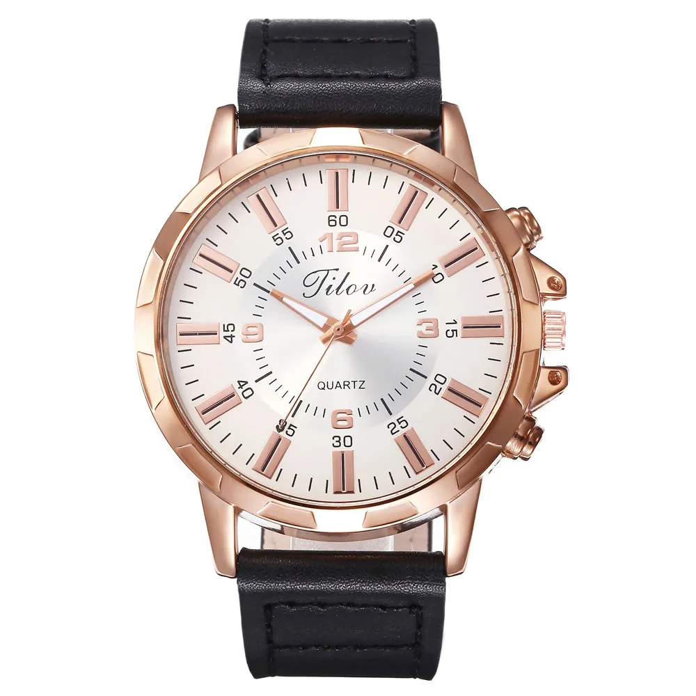 

PopFashion Creative MenS Watches Big Dial Double Scale Belt MenS Wrist Watches Quartz Watch Male Gifts Relogio Masculino