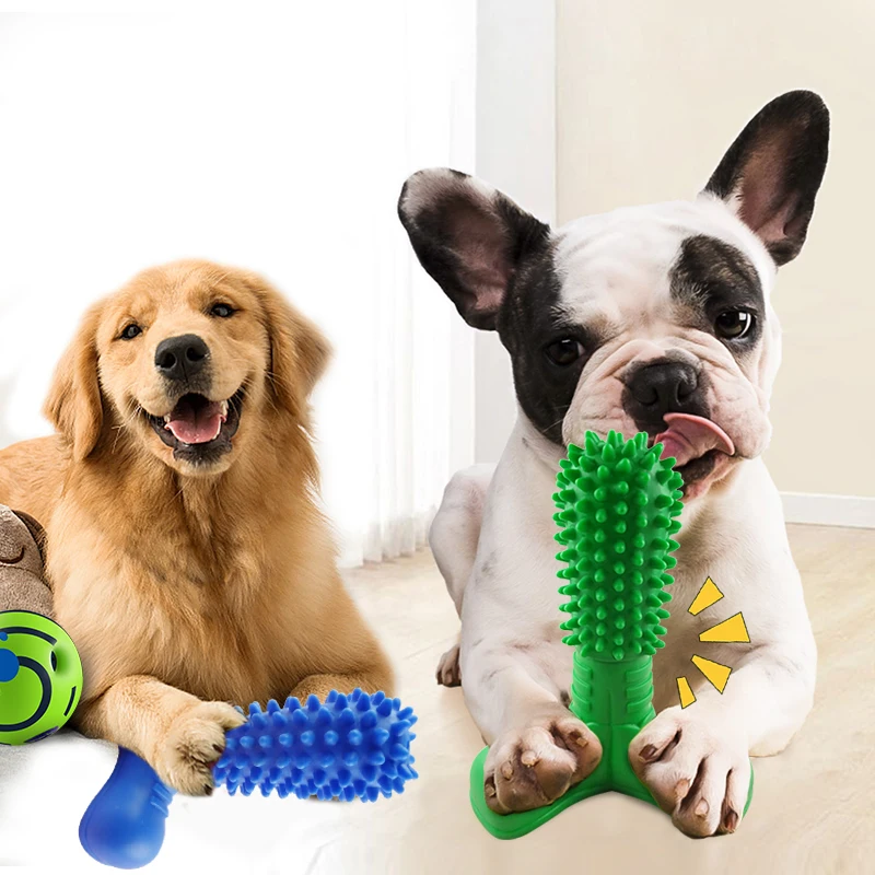 

Dog Molar Toothbrush Standing Toys Soft Rubber Squeeze Sound Chew Cleaning Teeth tools Non toxic Brushing Stick Pet Supplies