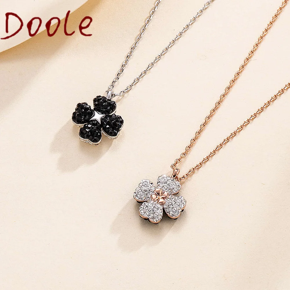 

Fashion Jewelry High Quality SWA Classic Double Sided Black and White Crystal Four Leaf Lucky Grass Charm Women's Necklace